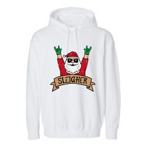 Christmas Sleigher Santa Rock Xmas Rocker Garment-Dyed Fleece Hoodie