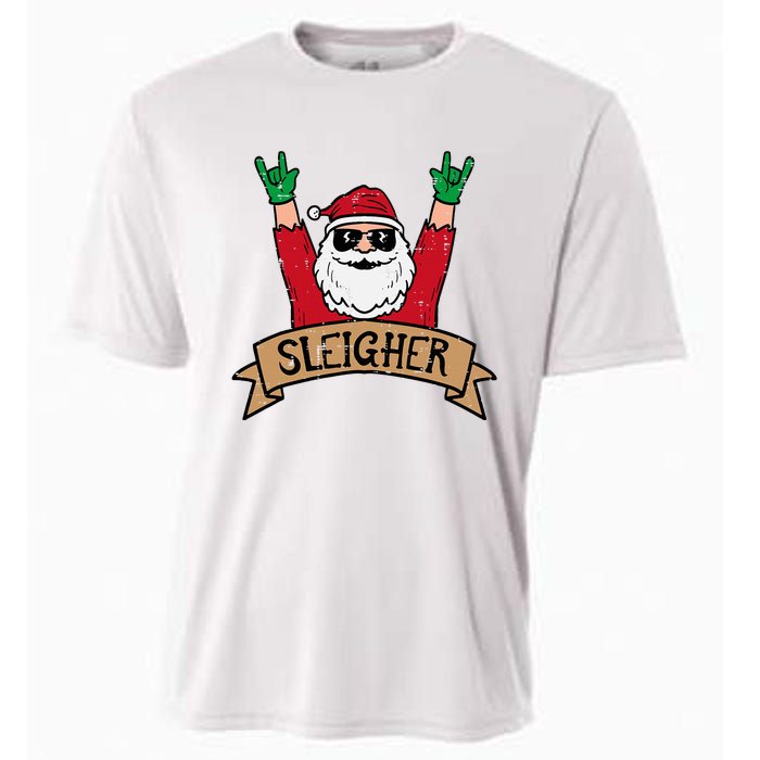 Christmas Sleigher Santa Rock Xmas Rocker Cooling Performance Crew T-Shirt