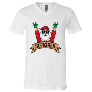 Christmas Sleigher Santa Rock Xmas Rocker V-Neck T-Shirt