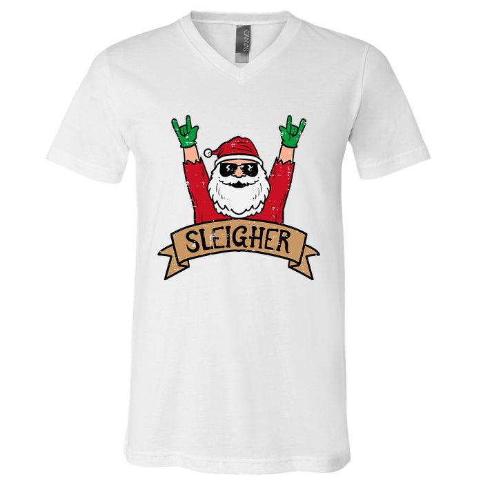 Christmas Sleigher Santa Rock Xmas Rocker V-Neck T-Shirt