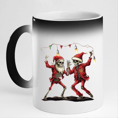 Christmas Skeleton Santa Claus Dancing Santa Hat Xmas Lights Gift 11oz Black Color Changing Mug