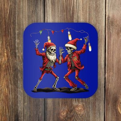 Christmas Skeleton Santa Claus Dancing Santa Hat Xmas Lights Gift Coaster