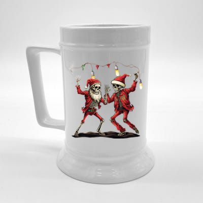 Christmas Skeleton Santa Claus Dancing Santa Hat Xmas Lights Gift Beer Stein