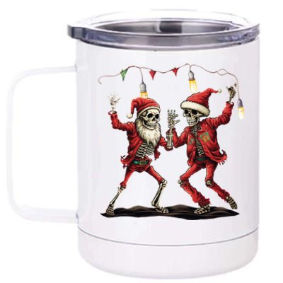 Christmas Skeleton Santa Claus Dancing Santa Hat Xmas Lights Gift 12 oz Stainless Steel Tumbler Cup