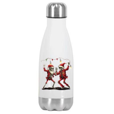 Christmas Skeleton Santa Claus Dancing Santa Hat Xmas Lights Gift Stainless Steel Insulated Water Bottle