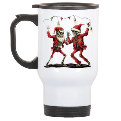 Christmas Skeleton Santa Claus Dancing Santa Hat Xmas Lights Gift Stainless Steel Travel Mug