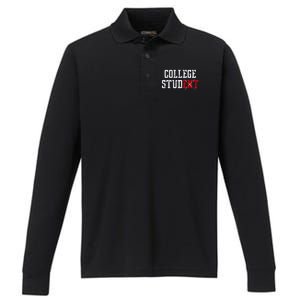 College Stud Student Funny Novelty Humor Performance Long Sleeve Polo