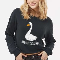 Cute Swan Squad Funny Team Swans Cropped Pullover Crew
