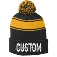 Custom School Spirit Personalize Name Text Stripe Pom Pom Beanie