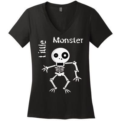 Cute Spooky Skeleton Little Monster Pirate Halloween Women's V-Neck T-Shirt
