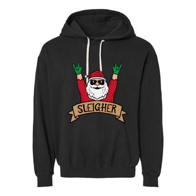 Christmas Sleigher Santa Rock Xmas Rocker Garment-Dyed Fleece Hoodie