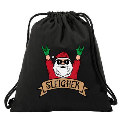 Christmas Sleigher Santa Rock Xmas Rocker Drawstring Bag