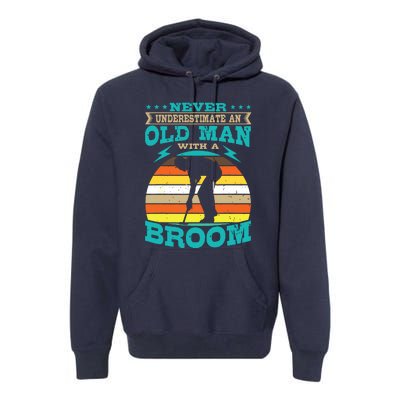 Curling Stone Silhouette Retro Vintage Winter Sports Curler Premium Hoodie