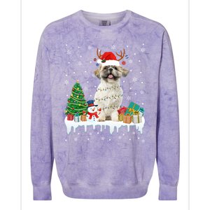 Cute Santa Shih Tzu Dog Christmas Lights Pajama Gift Colorblast Crewneck Sweatshirt