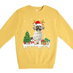 Cute Santa Shih Tzu Dog Christmas Lights Pajama Gift Premium Crewneck Sweatshirt