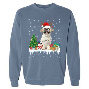 Cute Santa Shih Tzu Dog Christmas Lights Pajama Gift Garment-Dyed Sweatshirt