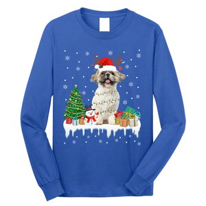 Cute Santa Shih Tzu Dog Christmas Lights Pajama Gift Long Sleeve Shirt