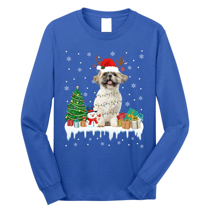 Cute Santa Shih Tzu Dog Christmas Lights Pajama Gift Long Sleeve Shirt