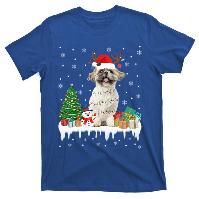 Cute Santa Shih Tzu Dog Christmas Lights Pajama Gift T-Shirt