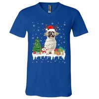 Cute Santa Shih Tzu Dog Christmas Lights Pajama Gift V-Neck T-Shirt