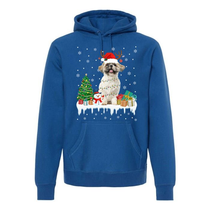 Cute Santa Shih Tzu Dog Christmas Lights Pajama Gift Premium Hoodie