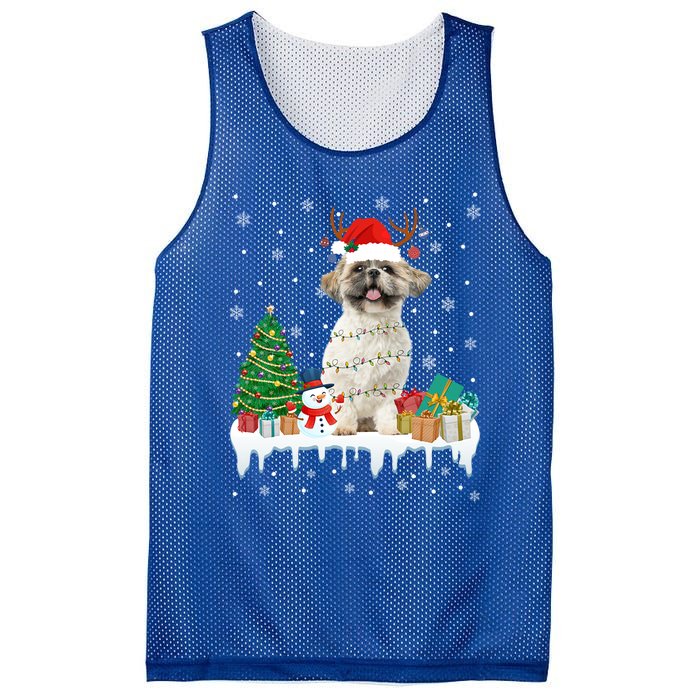 Cute Santa Shih Tzu Dog Christmas Lights Pajama Gift Mesh Reversible Basketball Jersey Tank