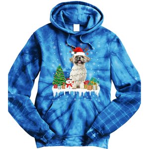 Cute Santa Shih Tzu Dog Christmas Lights Pajama Gift Tie Dye Hoodie