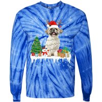 Cute Santa Shih Tzu Dog Christmas Lights Pajama Gift Tie-Dye Long Sleeve Shirt