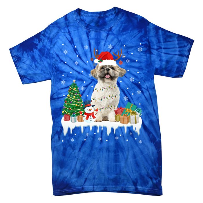 Cute Santa Shih Tzu Dog Christmas Lights Pajama Gift Tie-Dye T-Shirt