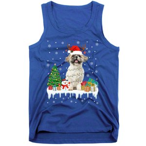 Cute Santa Shih Tzu Dog Christmas Lights Pajama Gift Tank Top