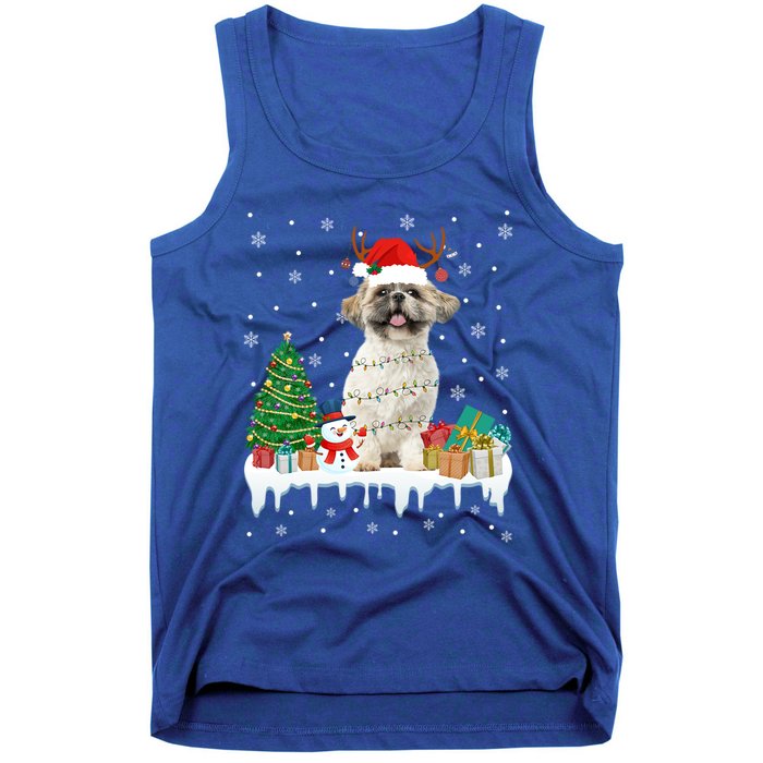 Cute Santa Shih Tzu Dog Christmas Lights Pajama Gift Tank Top