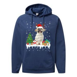 Cute Santa Shih Tzu Dog Christmas Lights Pajama Gift Performance Fleece Hoodie