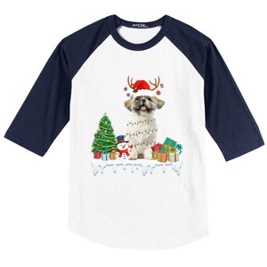 Cute Santa Shih Tzu Dog Christmas Lights Pajama Gift Baseball Sleeve Shirt