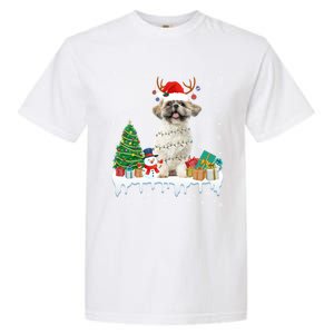 Cute Santa Shih Tzu Dog Christmas Lights Pajama Gift Garment-Dyed Heavyweight T-Shirt