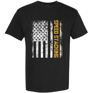 Cup Speed Stacking Sport Stacking Us Flag Garment-Dyed Heavyweight T-Shirt