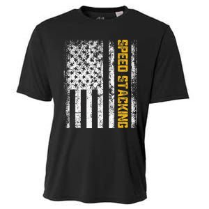 Cup Speed Stacking Sport Stacking Us Flag Cooling Performance Crew T-Shirt