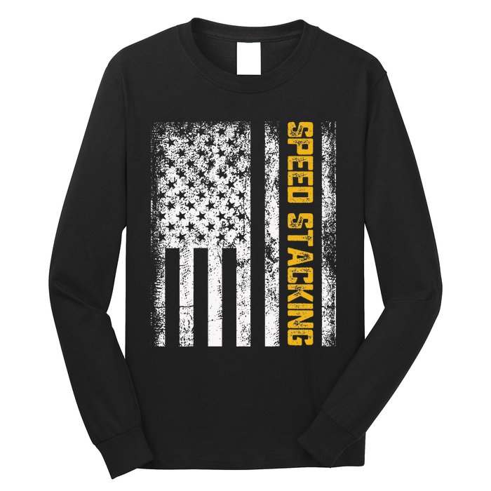 Cup Speed Stacking Sport Stacking Us Flag Long Sleeve Shirt