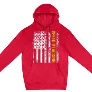 Cup Speed Stacking Sport Stacking Us Flag Premium Pullover Hoodie