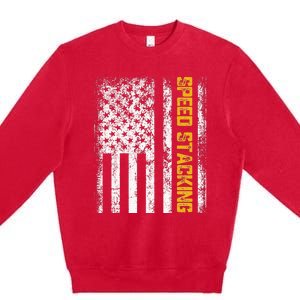 Cup Speed Stacking Sport Stacking Us Flag Premium Crewneck Sweatshirt