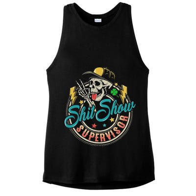 Cool Shit Show Supervisor Skull Hilarious Vintage Ladies PosiCharge Tri-Blend Wicking Tank