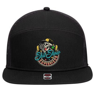 Cool Shit Show Supervisor Skull Hilarious Vintage 7 Panel Mesh Trucker Snapback Hat