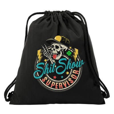 Cool Shit Show Supervisor Skull Hilarious Vintage Drawstring Bag