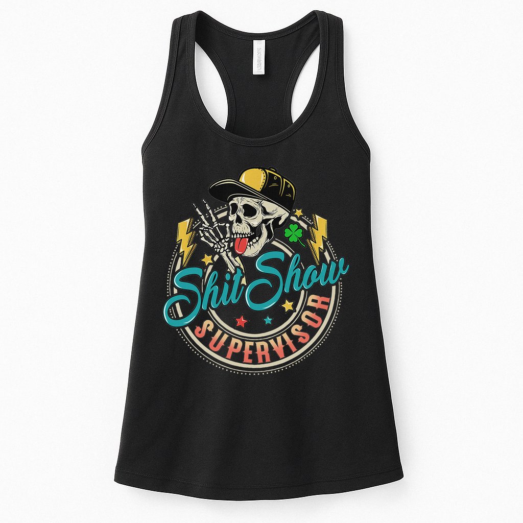 Cool Shit Show Supervisor Skull Hilarious Vintage Womens Tank Top