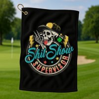 Cool Shit Show Supervisor Skull Hilarious Vintage Golf Towel
