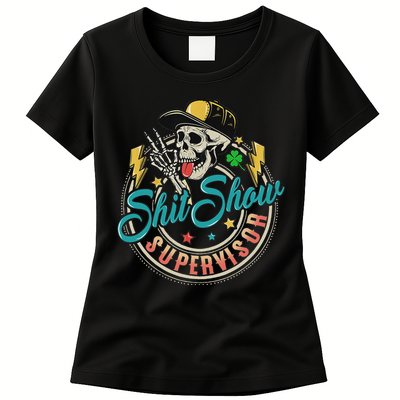 Cool Shit Show Supervisor Skull Hilarious Vintage Womens T-Shirt