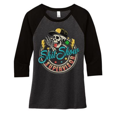 Cool Shit Show Supervisor Skull Hilarious Vintage Women's Tri-Blend 3/4-Sleeve Raglan Shirt