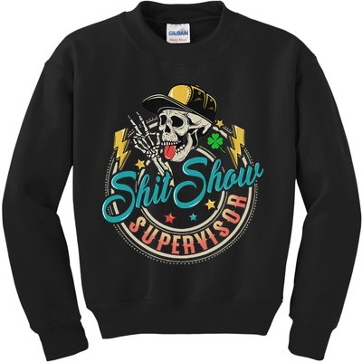 Cool Shit Show Supervisor Skull Hilarious Vintage Kids Sweatshirt