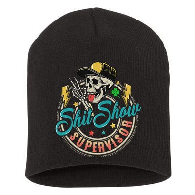 Cool Shit Show Supervisor Skull Hilarious Vintage Short Acrylic Beanie