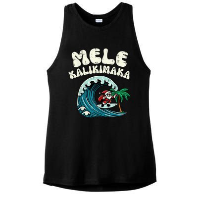 Christmas Surfing Santa Mele Kalikimaka Xmas Ladies PosiCharge Tri-Blend Wicking Tank