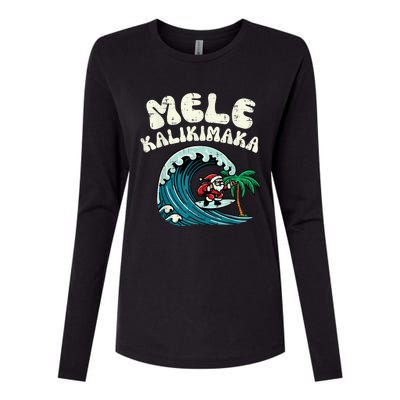 Christmas Surfing Santa Mele Kalikimaka Xmas Womens Cotton Relaxed Long Sleeve T-Shirt